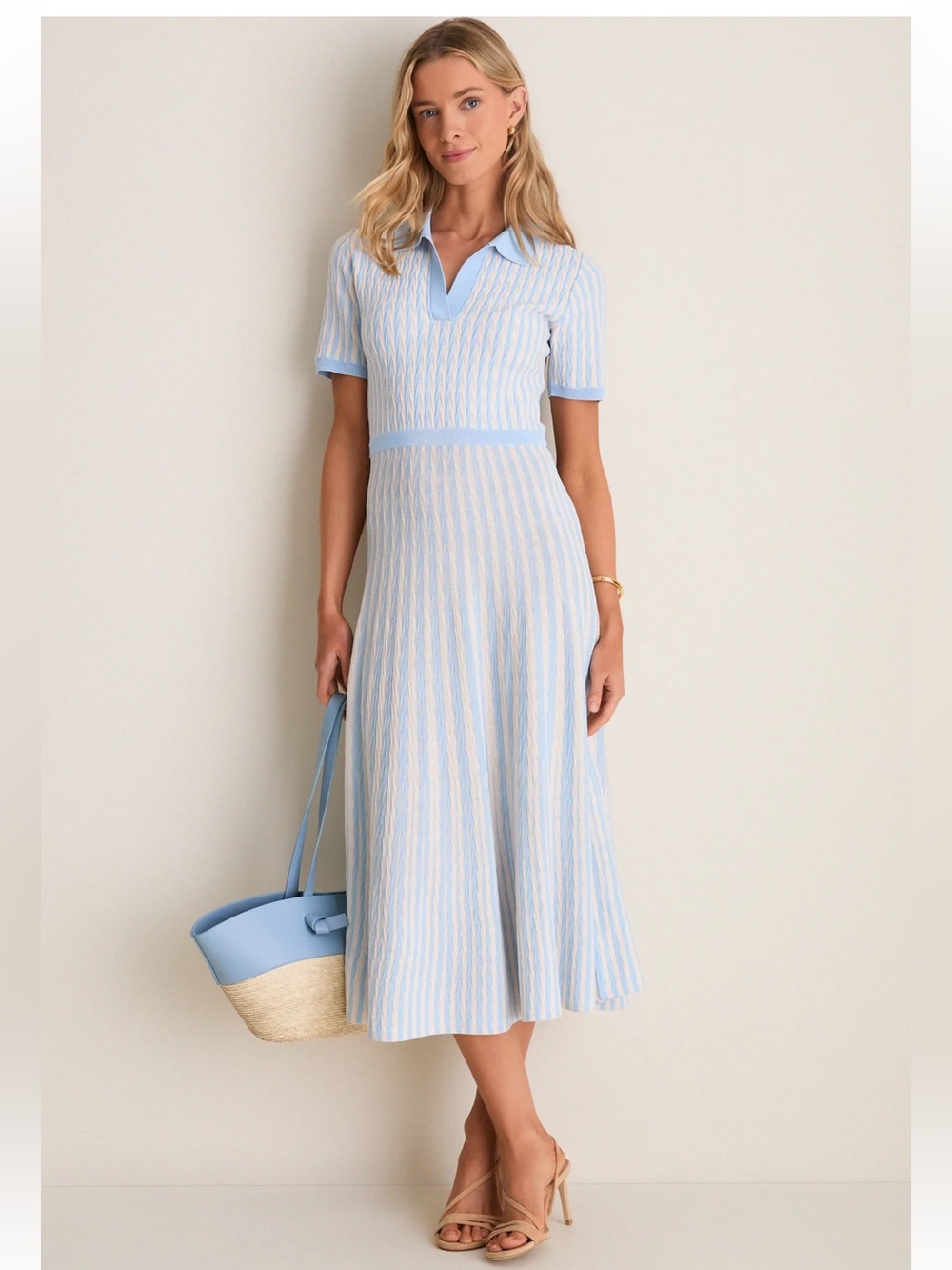 TUCKERNUCK Light Blue and Ivory Knit Maude Polo Dress